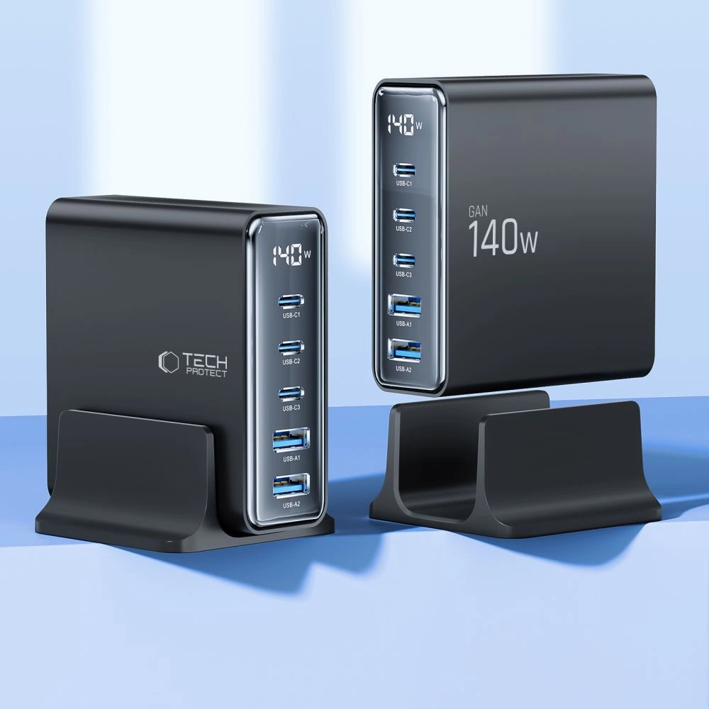 Tech-Protect DC140W-GAN 5-PORT PD140W/QC3.0 Charging Station - Blackeng