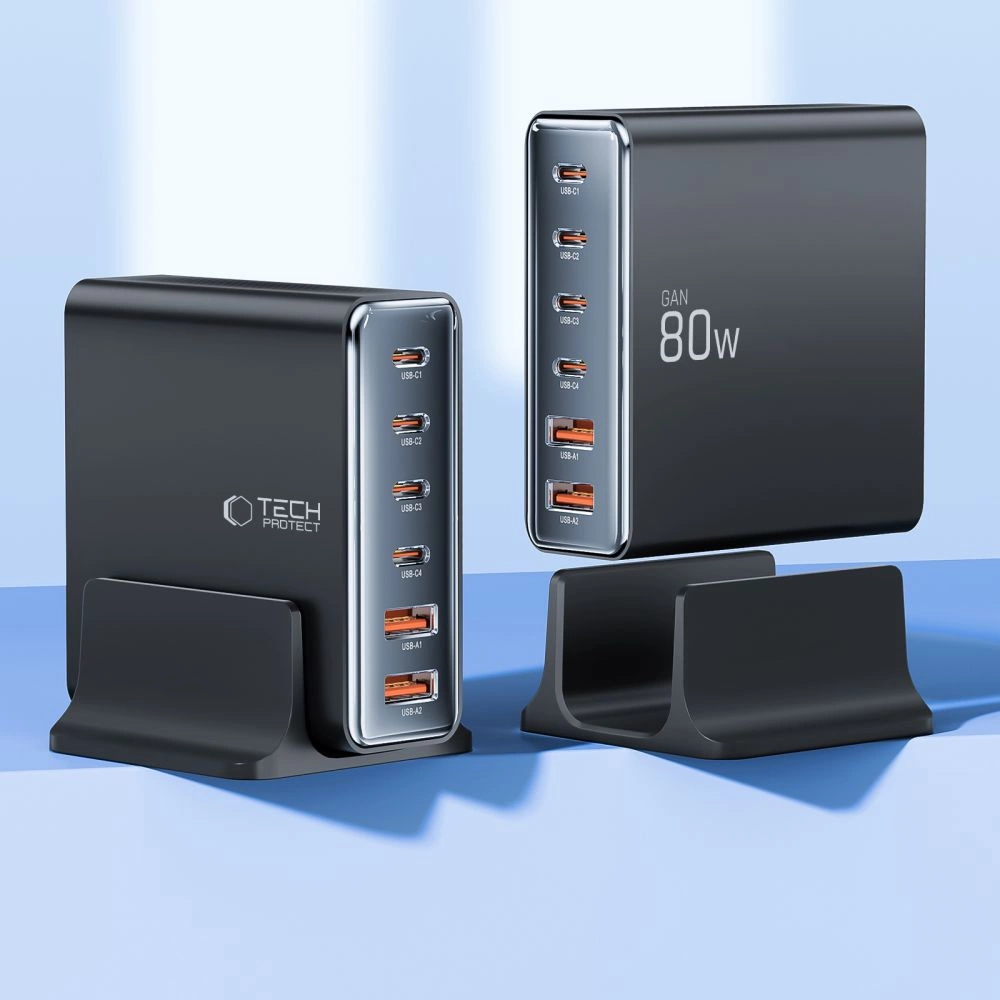 Tech-protect DC80W-GAN 6-PORT PD80W/QC3.0 Charging Station - Blackeng