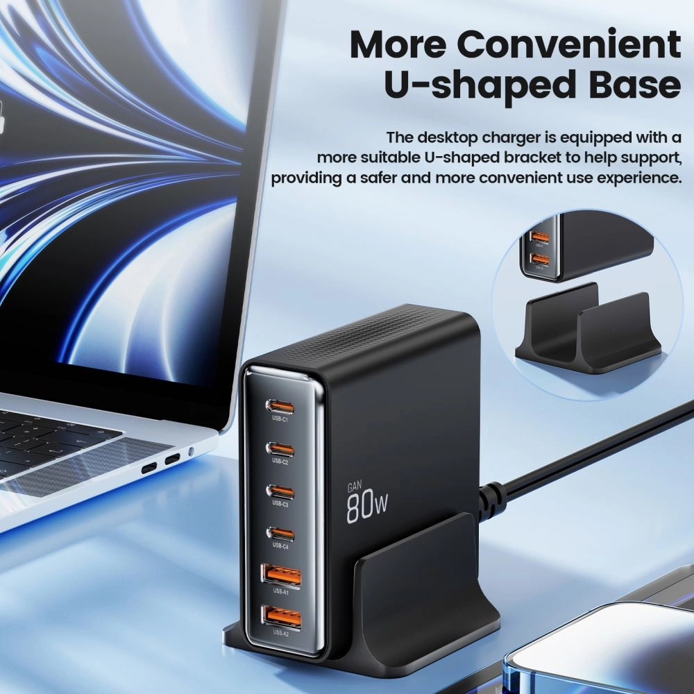 Tech-protect DC80W-GAN 6-PORT PD80W/QC3.0 Charging Station - Blackeng