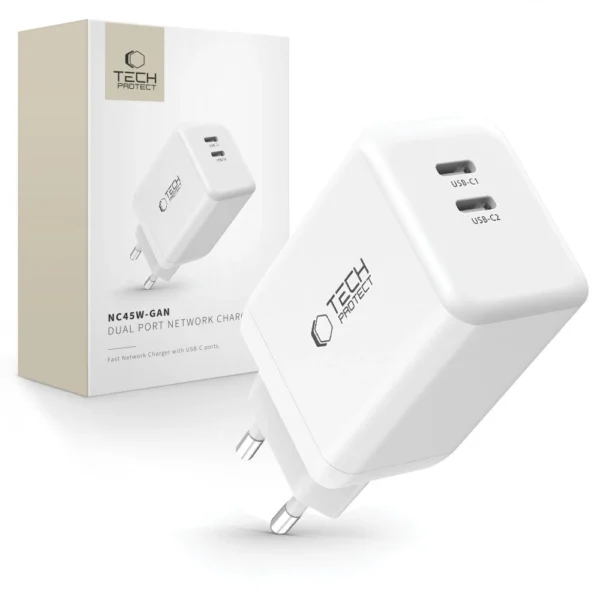 Tech-Protect NC45W-GAN 2-PORT PD45W Charger - Whiteeng