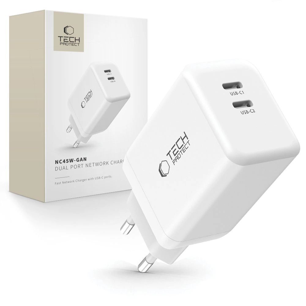 Tech-Protect NC45W-GAN 2-PORT PD45W Charger - Whiteeng