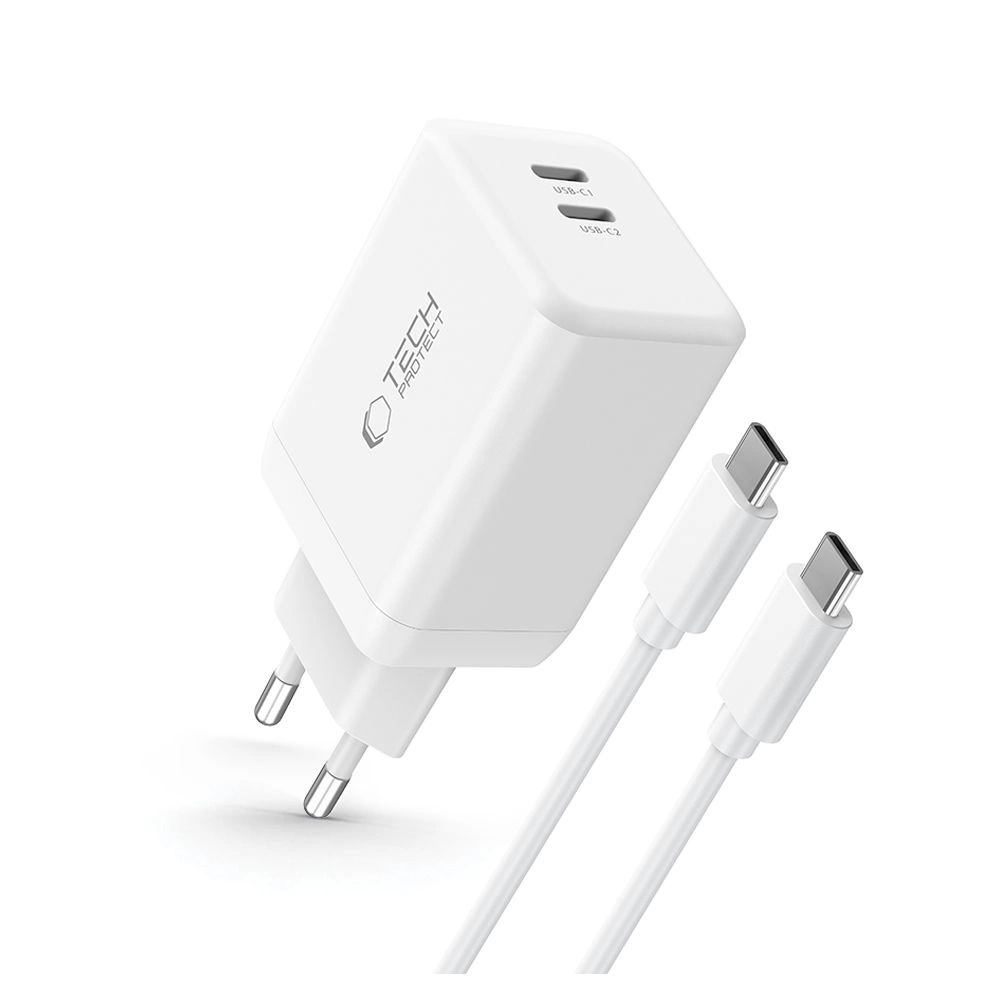 Tech-Protect NC45W-GAN 2-PORT PD45W Charger + TYPE-C CABLE - whiteeng