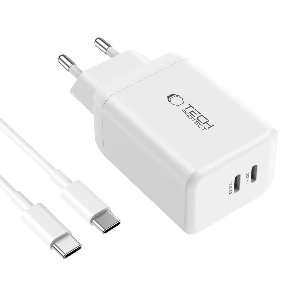 Tech-Protect NC45W-GAN 2-PORT PD45W Charger + TYPE-C CABLE - whiteeng