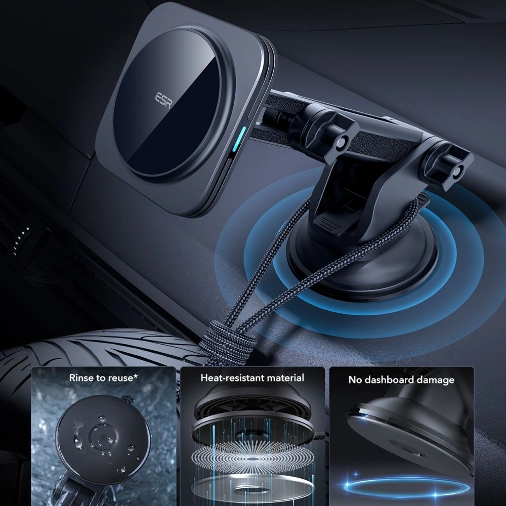 ESR Halolock Magnetic MagSafe QI2 15W Car Holder - Blackeng