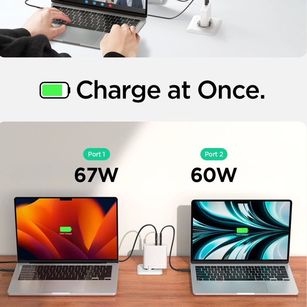 Spigen ArcStation Pro Charger + USB-C 140-W Cable - Whiteeng