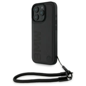 BMW Signature Leather Wordmark Cord Case for iPhone 16 Pro Max - Blackeng