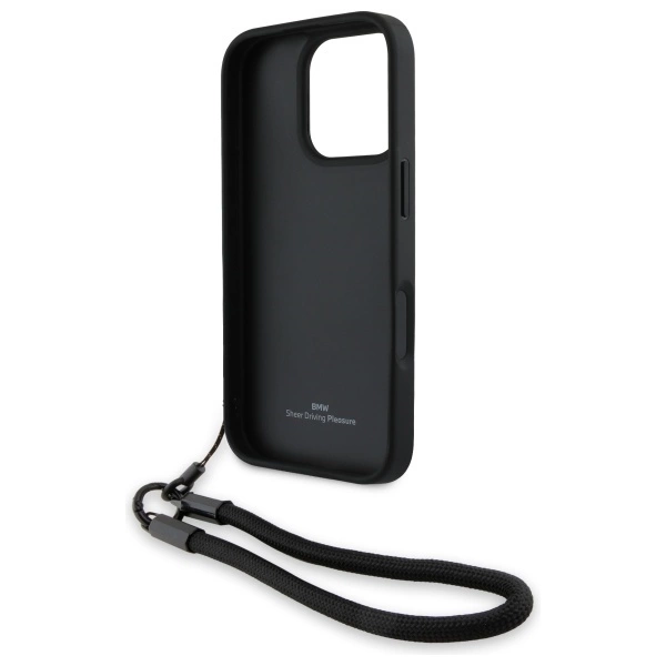BMW Signature Leather Wordmark Cord Case for iPhone 16 Pro Max - Blackeng