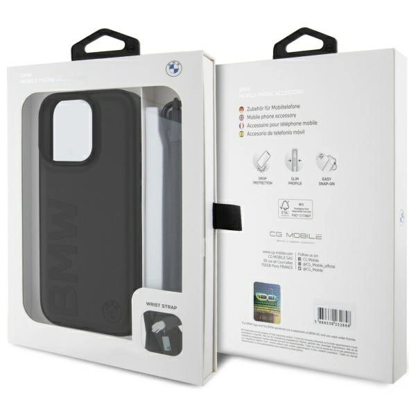 BMW Signature Leather Wordmark Cord Case for iPhone 16 Pro Max - Blackeng