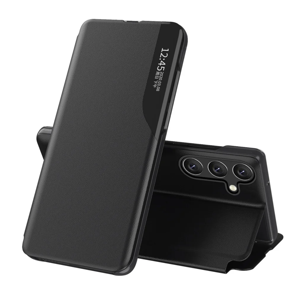 Eco Leather View Case elegant case with flap and stand function for Samsung Galaxy A56 - blackeng