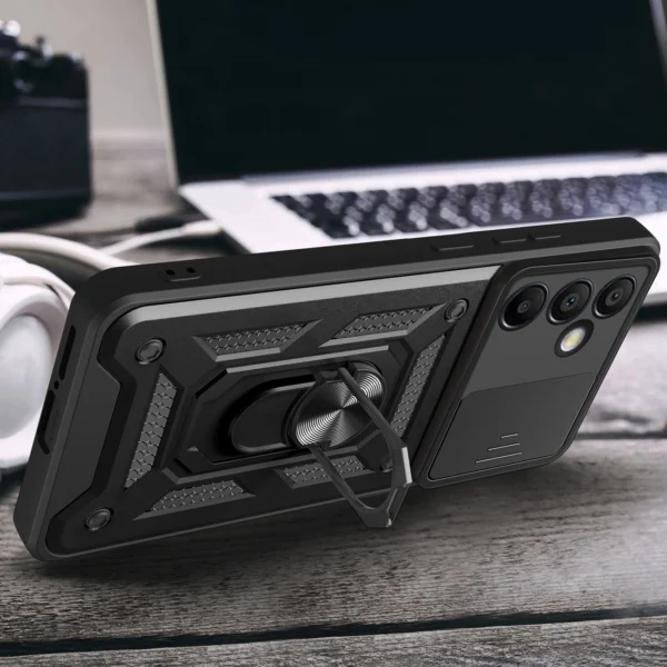 Hybrid Armor Camshield with Stand and Camera Cover for Samsung Galaxy A56 - Blackeng
