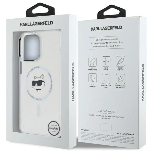 Karl Lagerfeld IML Metal Choupette Head MagSafe Case for iPhone 14 Pro Max - Whiteeng