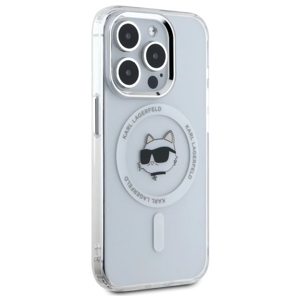 Karl Lagerfeld IML Metal Choupette Head MagSafe iPhone 15 Pro Case - Whiteeng