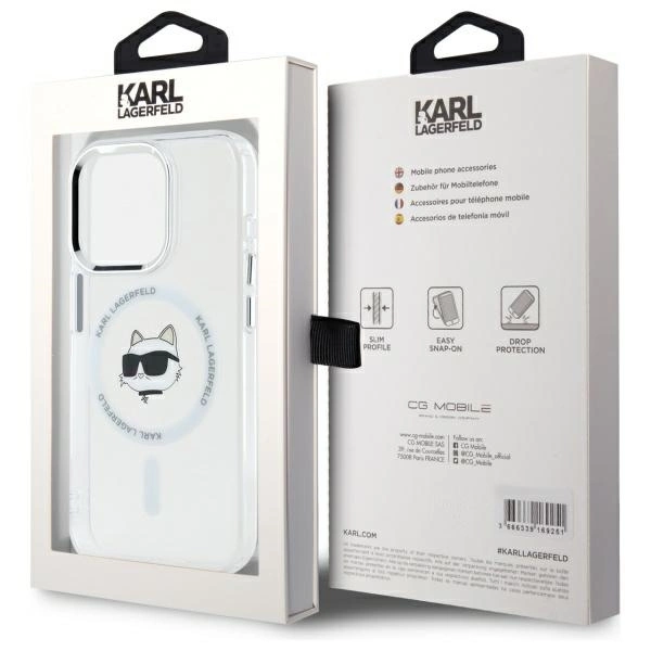 Karl Lagerfeld IML Metal Choupette Head MagSafe iPhone 15 Pro Case - Whiteeng
