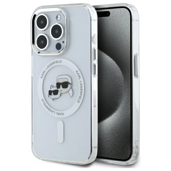 Karl Lagerfeld IML Metal Karl&Choupette Head MagSafe iPhone 15 Pro Case - Whiteeng