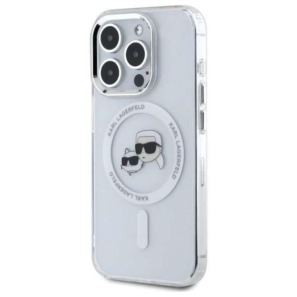 Karl Lagerfeld IML Metal Karl&Choupette Head MagSafe iPhone 15 Pro Case - Whiteeng
