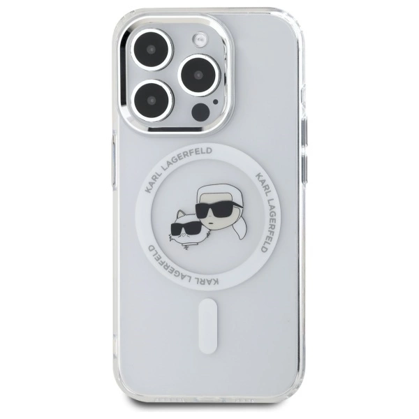 Karl Lagerfeld IML Metal Karl&Choupette Head MagSafe iPhone 15 Pro Case - Whiteeng