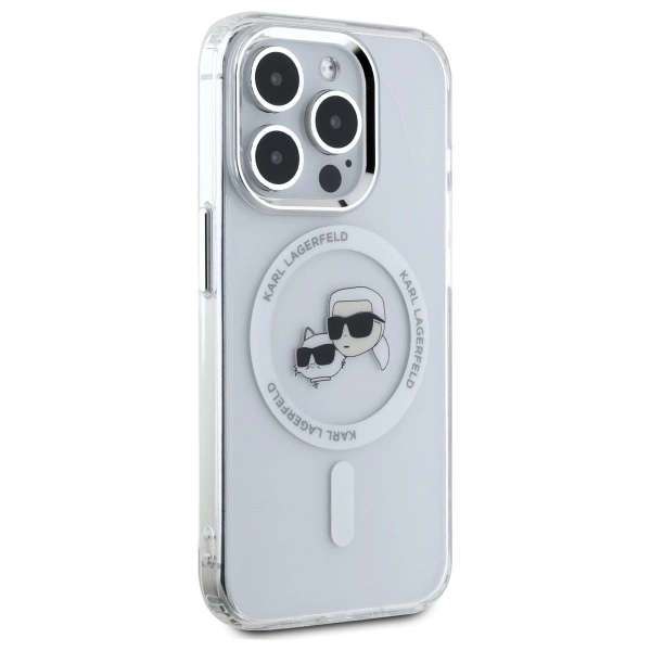 Karl Lagerfeld IML Metal Karl&Choupette Head MagSafe iPhone 15 Pro Case - Whiteeng