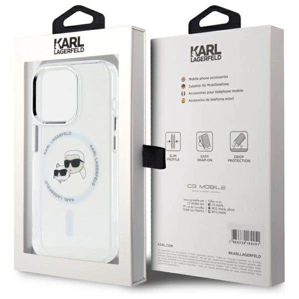 Karl Lagerfeld IML Metal Karl&Choupette Head MagSafe iPhone 15 Pro Case - Whiteeng