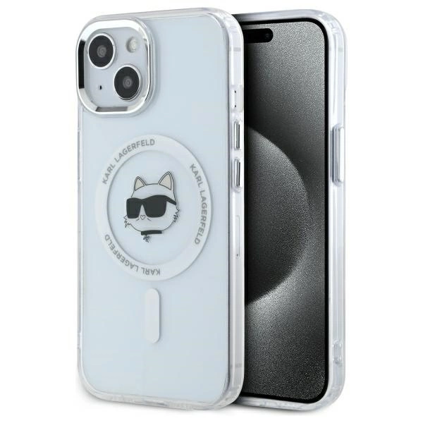 Karl Lagerfeld IML Metal Choupette Head MagSafe iPhone 15 Plus Case - Whiteeng