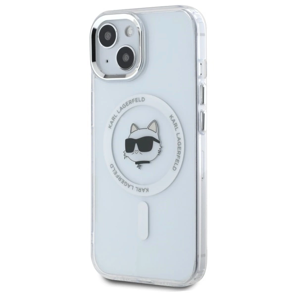 Karl Lagerfeld IML Metal Choupette Head MagSafe iPhone 15 Plus Case - Whiteeng