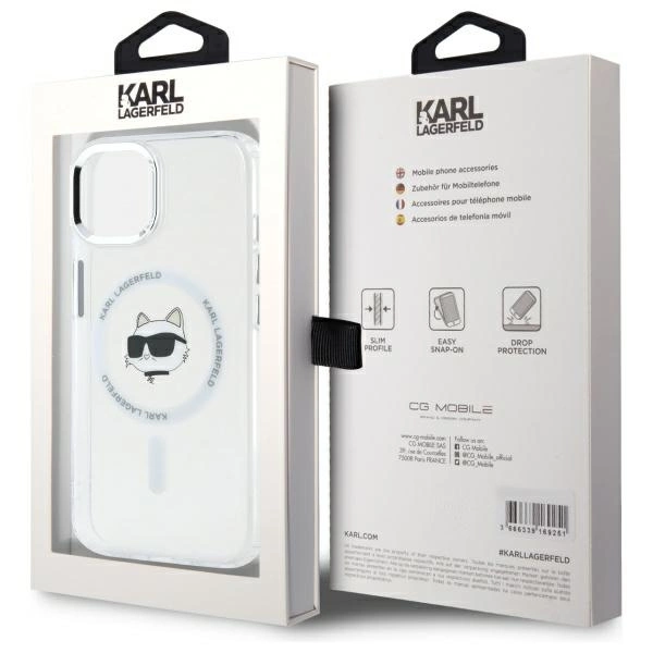 Karl Lagerfeld IML Metal Choupette Head MagSafe iPhone 15 Plus Case - Whiteeng