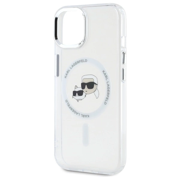 Karl Lagerfeld IML Metal Karl&Choupette Head MagSafe iPhone 15 Case - Whiteeng