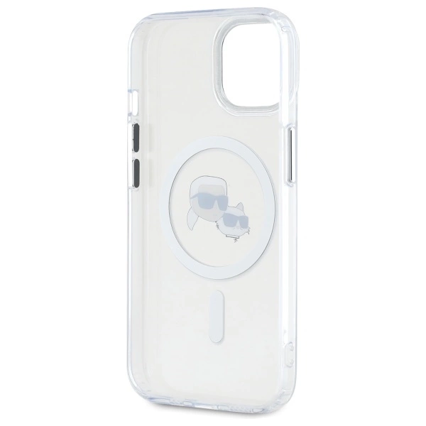 Karl Lagerfeld IML Metal Karl&Choupette Head MagSafe iPhone 15 Case - Whiteeng