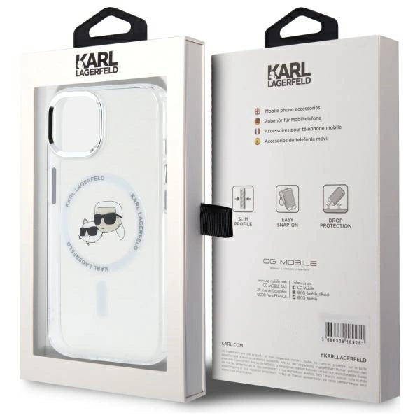Karl Lagerfeld IML Metal Karl&Choupette Head MagSafe iPhone 15 Case - Whiteeng