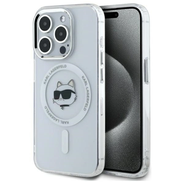 Karl Lagerfeld IML Metal Choupette Head MagSafe Case for iPhone 15 Pro Max - Whiteeng