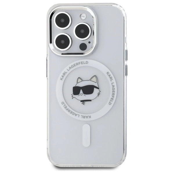 Karl Lagerfeld IML Metal Choupette Head MagSafe Case for iPhone 15 Pro Max - Whiteeng
