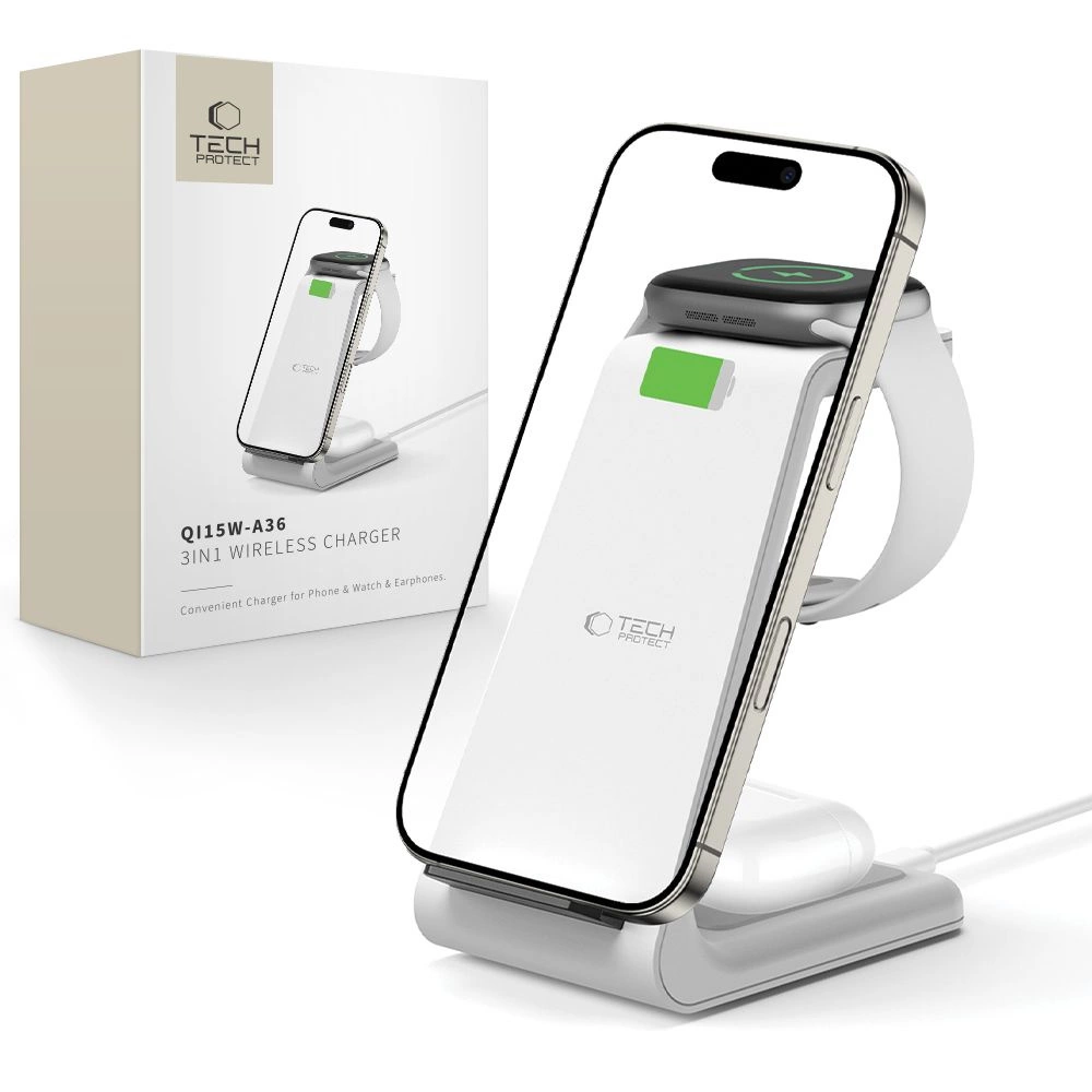 Tech-Protect QI15W-A36 3in1 Charging Station for Apple - Whiteeng