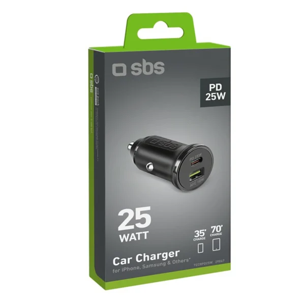 SBS TECRPD25W Car Charger 25W USB-A USB-C with Power Delivery - Blackeng