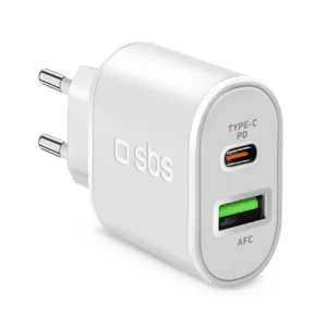 SBS TETRPD20W 20W USB-A USB-C Wall Charger with Power Delivery - Whiteeng