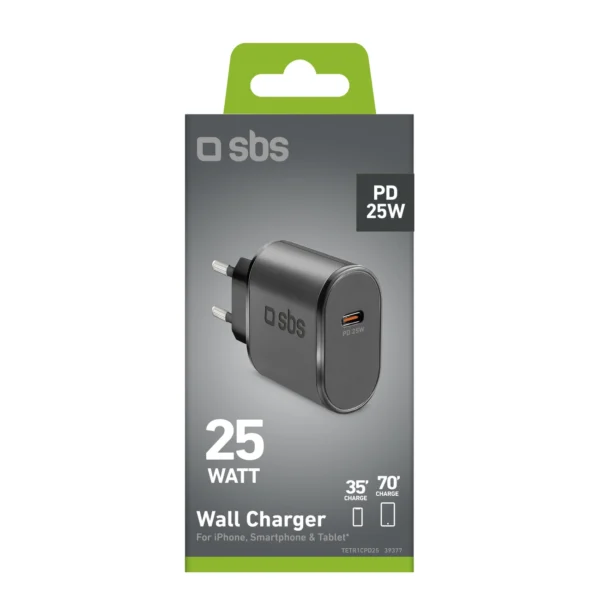 SBS TETR1CPD25 25W USB-C Wall Charger with Power Delivery - Blackeng