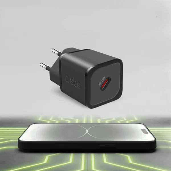 SBS TETRGAN1C20K 20W GaN USB-C Wall Charger with Power Delivery - Blackeng