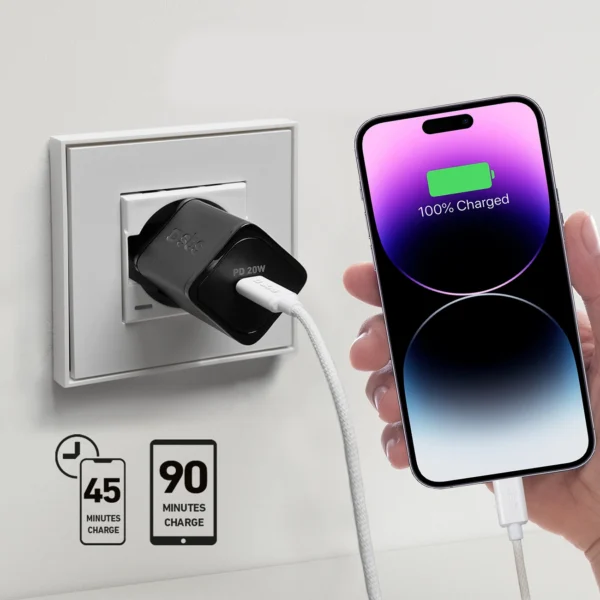 SBS TETRGAN1C20K 20W GaN USB-C Wall Charger with Power Delivery - Blackeng
