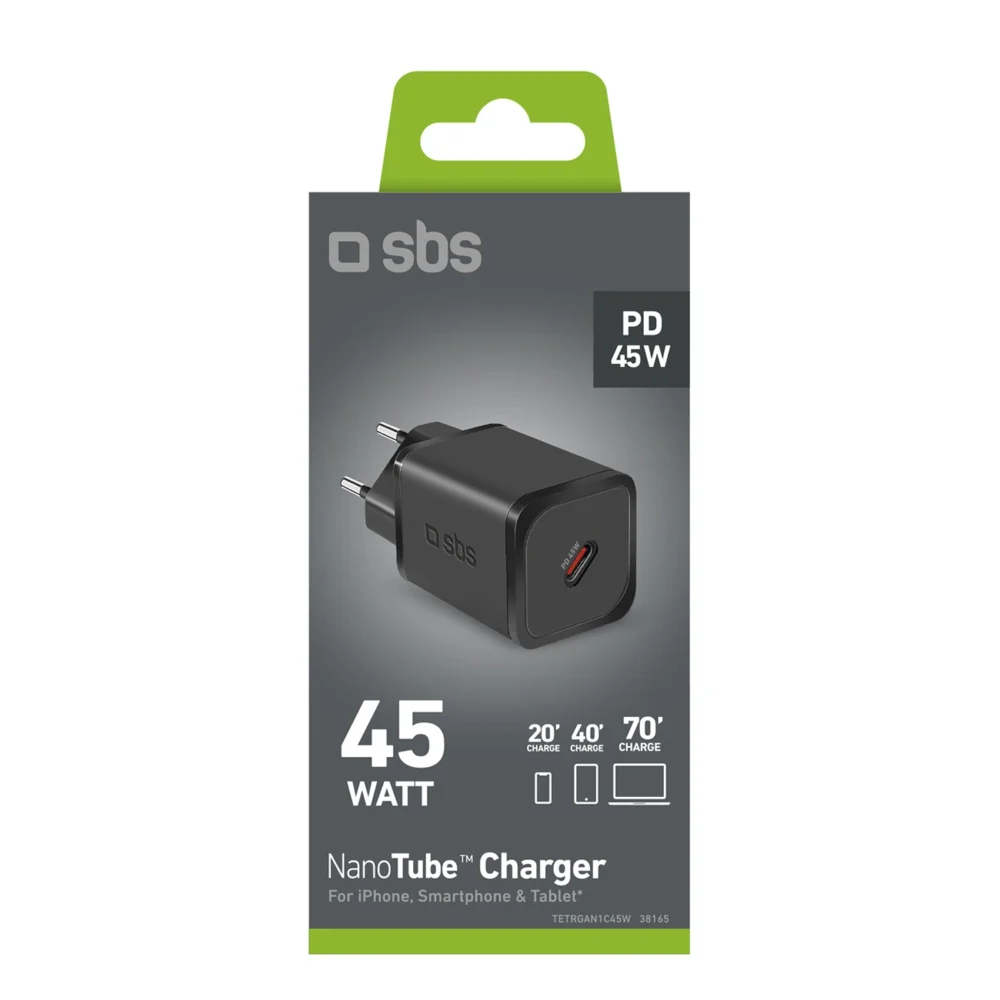 SBS TETRGAN1C45W 45W GaN USB-C Wall Charger with Power Delivery - Blackeng