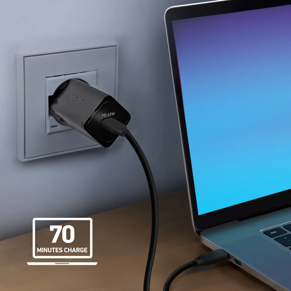 SBS TETRGAN1C45W 45W GaN USB-C Wall Charger with Power Delivery - Blackeng