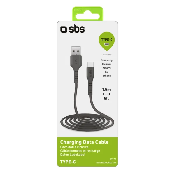 SBS TECABLEMICROC15K USB-A - USB-C Cable 1.5m - Blackeng