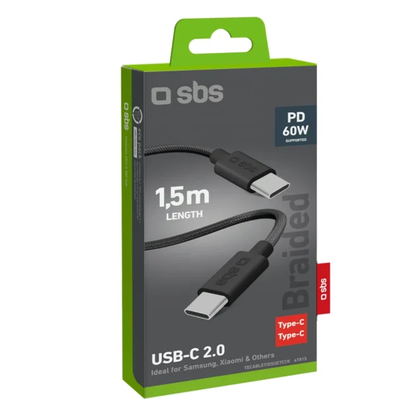 SBS TECABLETISSUETCK USB-C - USB-C 1.5m 60W braided cable - blackeng