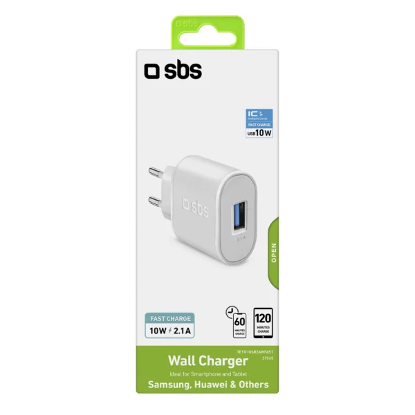 SBS TETR1USB2AWFAST 10W USB-A Wall Charger - Whiteeng