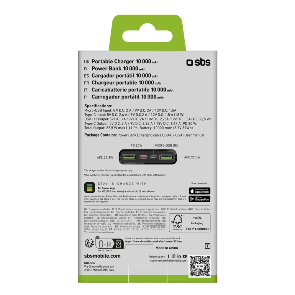 Powerbank SBS TTBB10000FASTPD20K 10000 mAh 20W with Power Delivery - blackeng