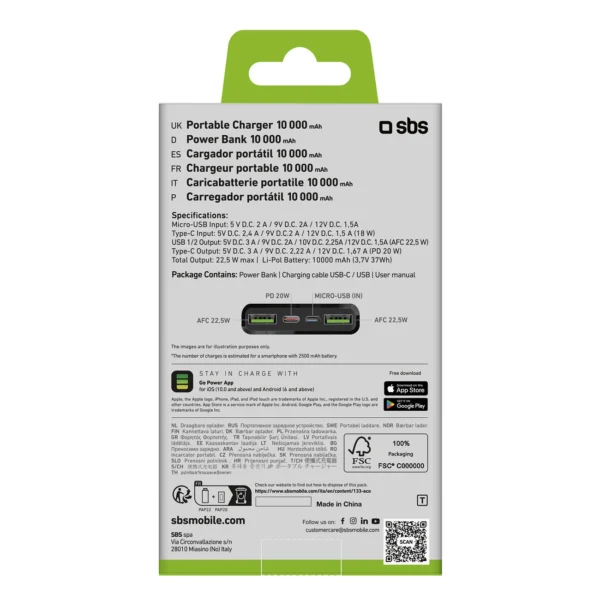 Powerbank SBS TTBB10000FASTPD20K 10000 mAh 20W with Power Delivery - blackeng