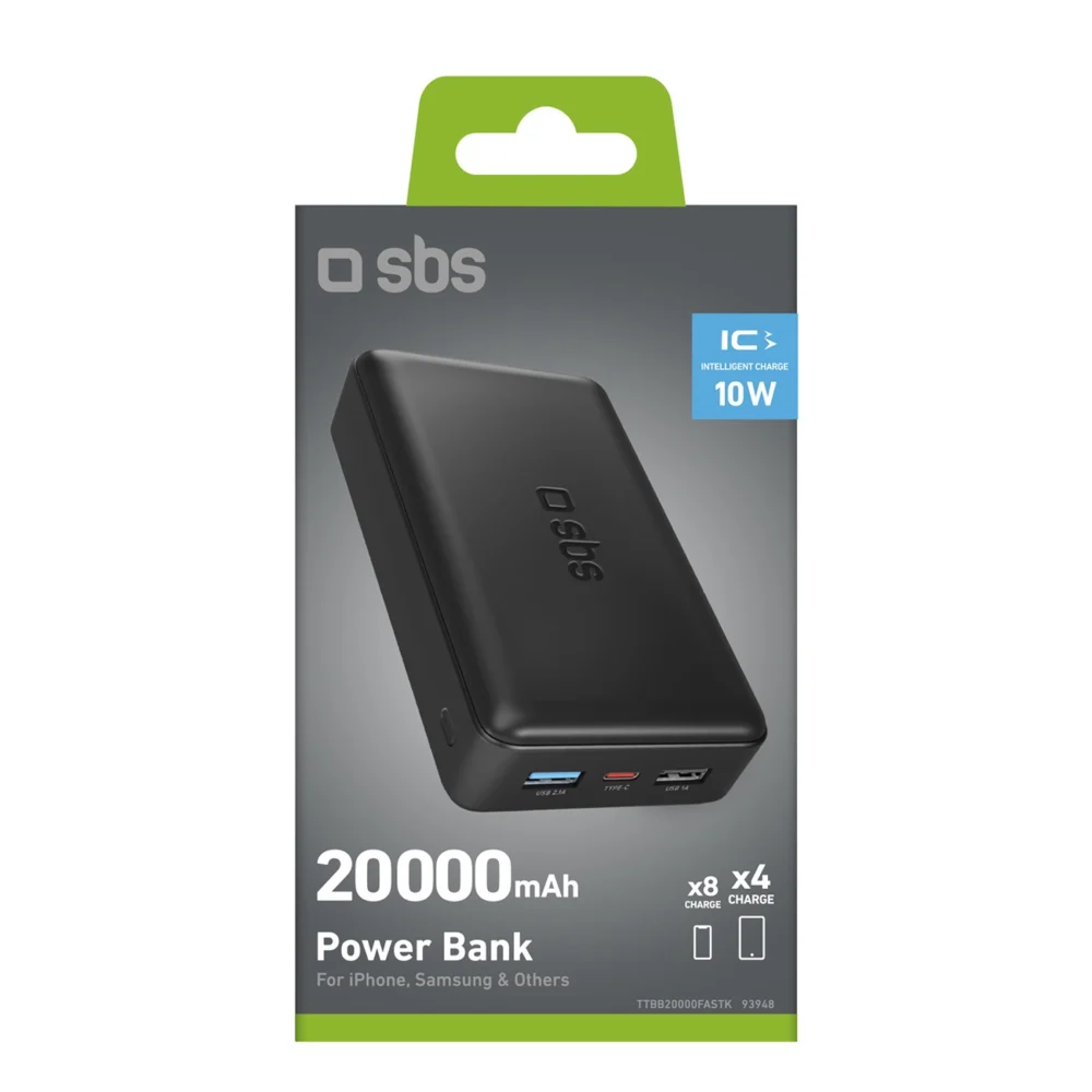 Fast charge power bank: 20,000 mAh, 2 USBs Blackeng