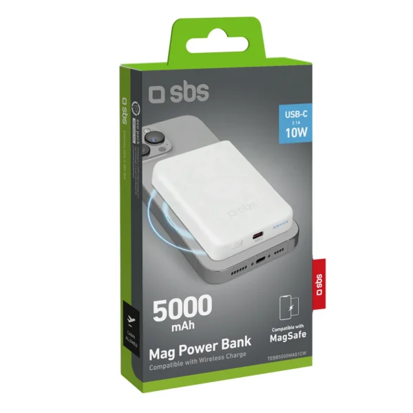 Powerbank SBS TEBB5000MAG1CW 5000 mAh USB-C, MagSafe compatible - whiteeng