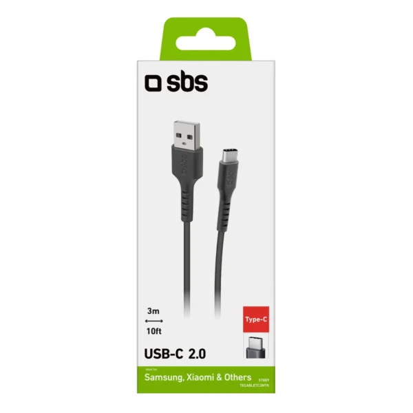 SBS TECABLETC3MTK USB-A - USB-C Cable 3m - Blackeng