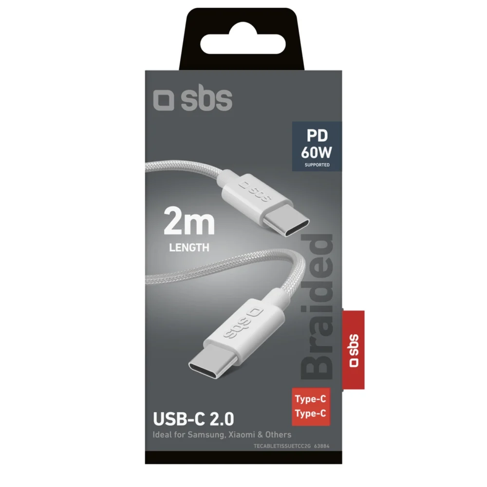 SBS TECABLETISSUETCC2G Cable 2 x USB-C 2m 60W with Power Delivery - Grayeng