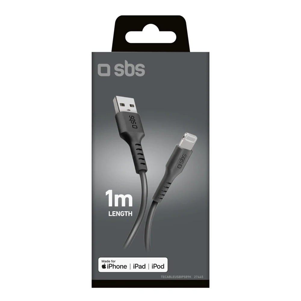 SBS TECABLEUSBIP589K USB-A - Lightning Cable 1m MFi Certified - Blackeng
