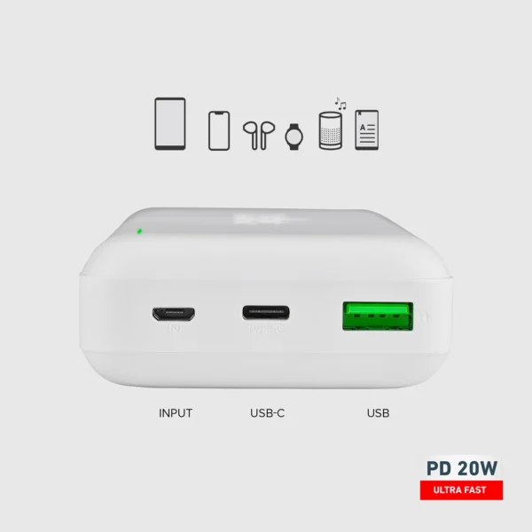 Powerbank SBS TTBB20000PD20W 20000 mAh 20W Power Delivery with MicroUSB, USB-C, USB-A - whiteeng