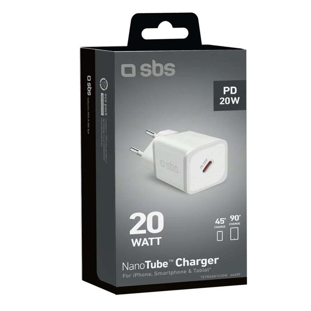 SBS TETRGAN1C20W 20W GaN Wall Charger with Power Delivery - Whiteeng